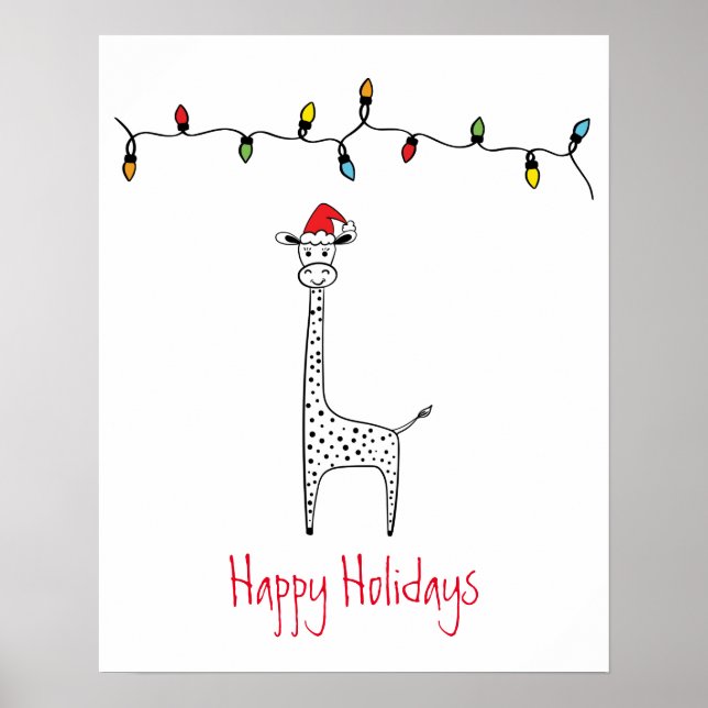 Poster Giraffe de Noël lunatique (Devant)