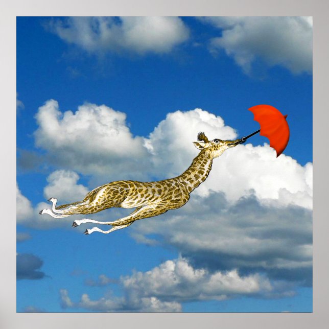 Poster Giraffe de Whimsical dans les nuages (Devant)