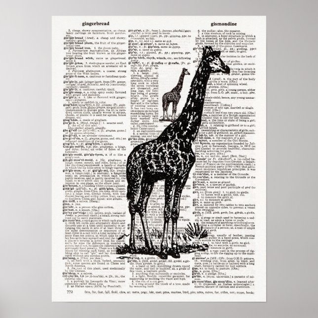 Poster Giraffe Dictionnaire Art (Devant)