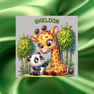 Poster Giraffe et Panda Nom monogrammé