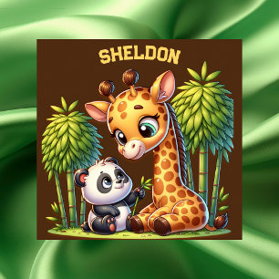 Poster Giraffe et Panda Nom monogrammé  