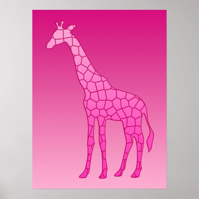 Poster Giraffe géométrique moderne, Fuchsia et rose clair (Devant)