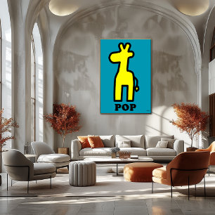 Poster Giraffe Jaune Pop Art Gras Carton Silhouette