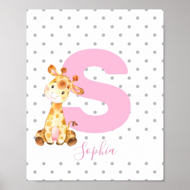Poster Giraffe Jungle Nom personnalisé Fille Baby Nursery (Devant)