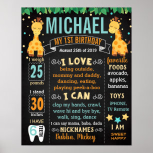 Poster Giraffe Jungle Zoo Animaux Signal d'anniversaire