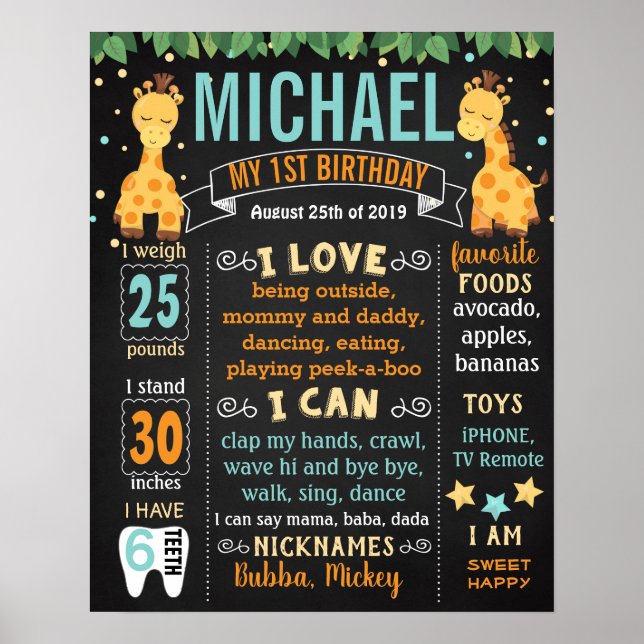 Poster Giraffe Jungle Zoo Animaux Signal d'anniversaire (Devant)