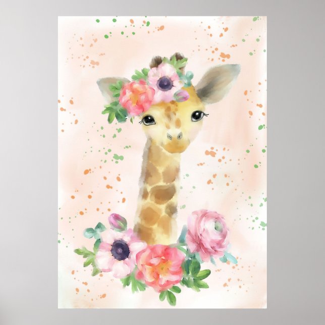 Poster Giraffe Lover Baby Giraffe Avec Fleur (Devant)
