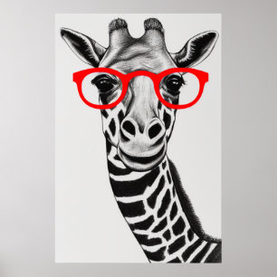 Poster Giraffe mignonne en verre rouge Illustration
