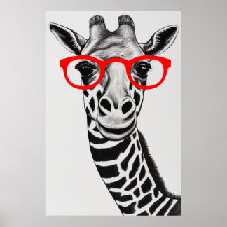 Poster Giraffe mignonne en verre rouge Illustration