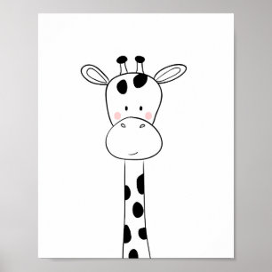 Poster Giraffe Nursery Print Zoo moderne noir et blanc