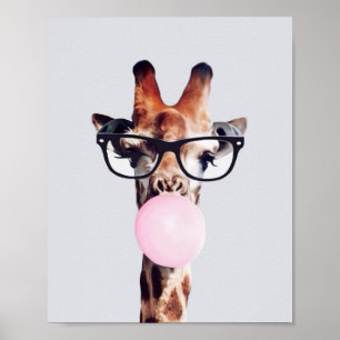 POSTER GIRAFFE PORTANT DES VERRES SOUFFRANT UN BUBBLEGUM 