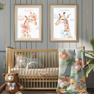 Poster Giraffe Portant Un Ruban Bleu Baby Boy Nursery