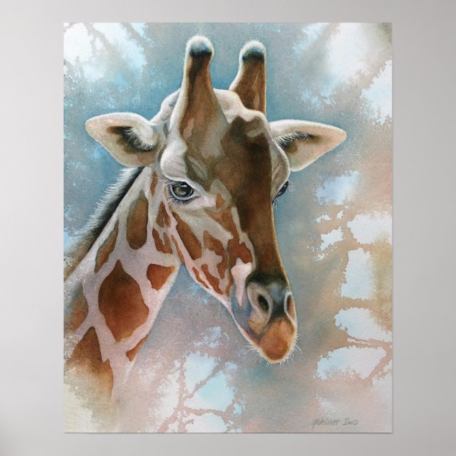 Poster Giraffe Portrait Animal Aquarelle 16x20 (Devant)