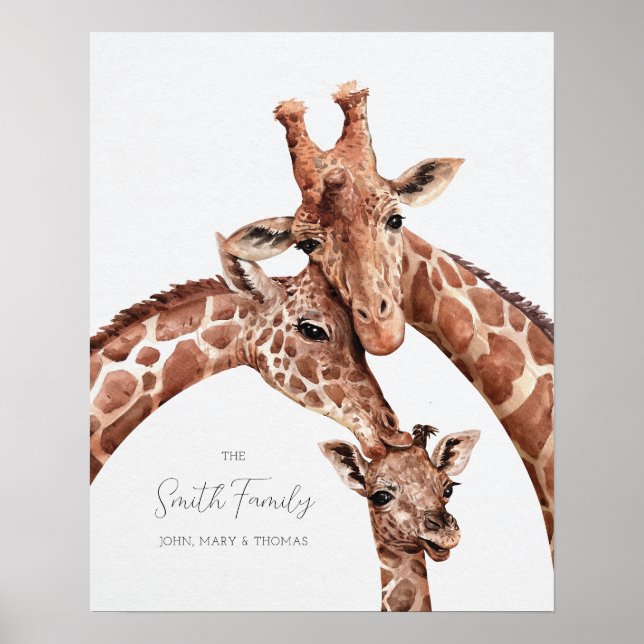 Poster Giraffe Portrait de famille, Nursery New Born Wall (Devant)