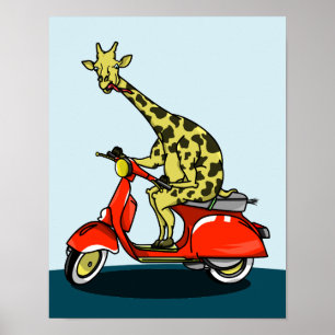 Poster Giraffe sur un cyclomoteur rétro