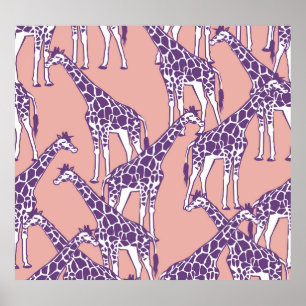 Poster Giraffe Zones colorées Vintage Safari Illustration