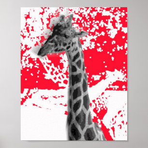 Poster Giraffes, Abstrait En Rouge