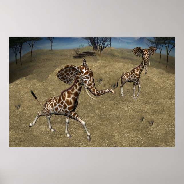 Poster Giraffes d'éléphants mignons (Devant)