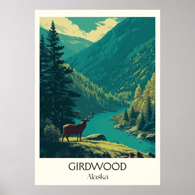 Poster Girdwood Alaska Forest Deer Nature (Devant)