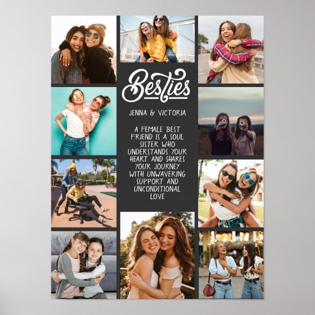 Poster Girl Besties 10 photos texte personnalisé gris arr (Devant)