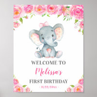 Girl Elephant 1er 2e fête d'anniversaire Bienvenue