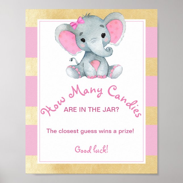 Poster Girl Elephant Combien de bonbons dans Jar Shower j (Devant)