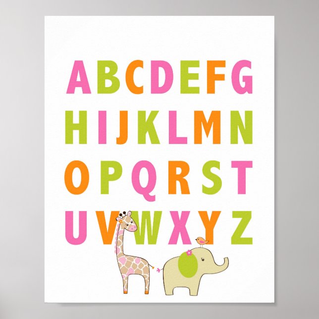 Poster Girl Jungle Animal Alphabet Nursery Mur Art Imprim (Devant)