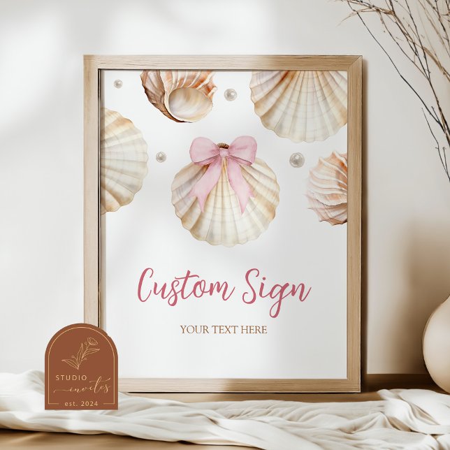 Poster Girl Pink Bow Shell Baby Shower Custom Sign (Créateur téléchargé)