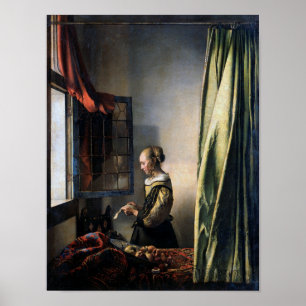 Poster Girl Reading a Letter à Open Window, Vermeer