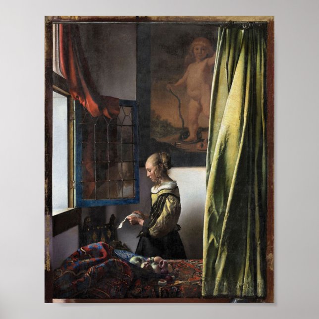 Poster Girl Reading a Letter à Open Window, Vermeer (Devant)