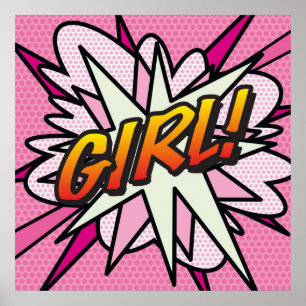 Poster GIRL rose mignonne bande dessinée Fun Superhero Gr