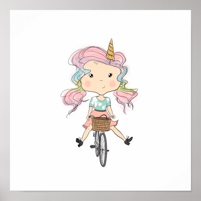 Poster Girl Unicorn Sur Un Vélo (Devant)
