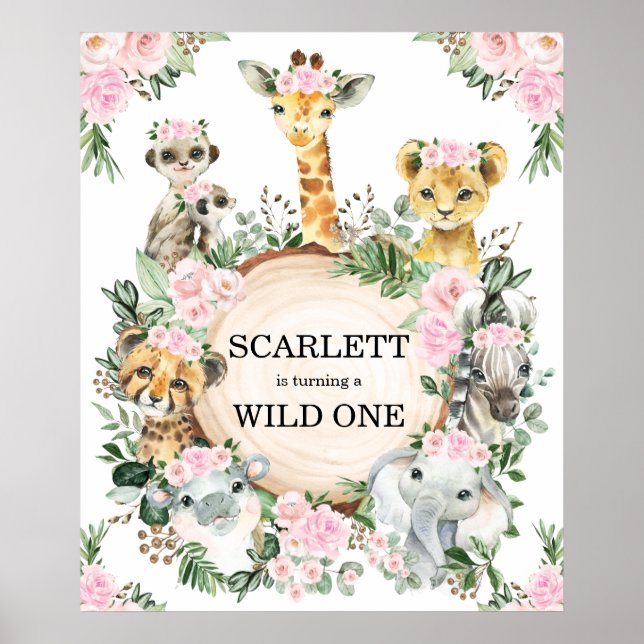 Poster Girl Wild One Safari Animaux Jungle 1er Anniversai (Devant)