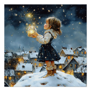 Poster Girl Winter Stars Nuit Neige
