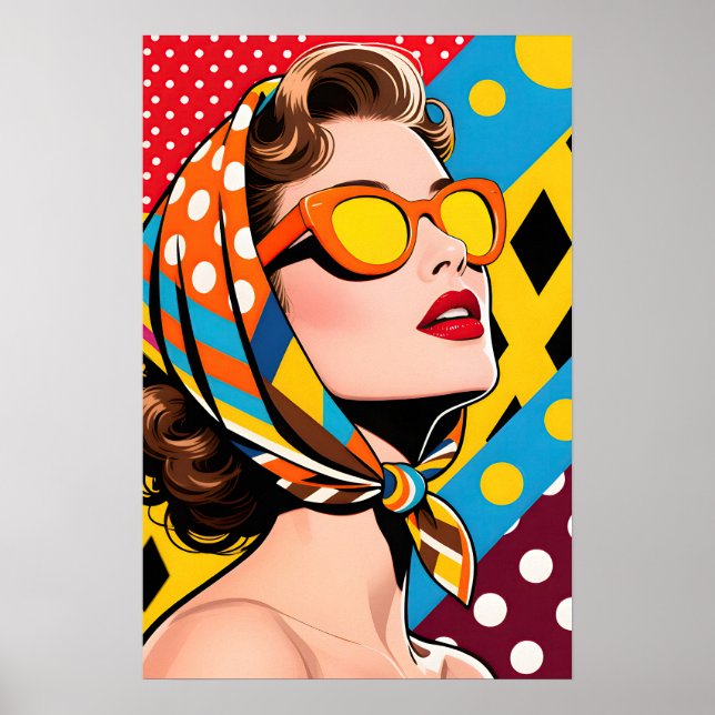 Poster Girl with Orange Sunglasses Pop Art (Devant)