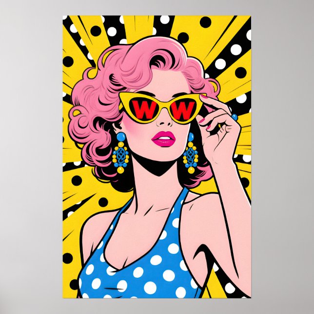 Poster Girl with Yellow Sunglasses Pop Art (Devant)