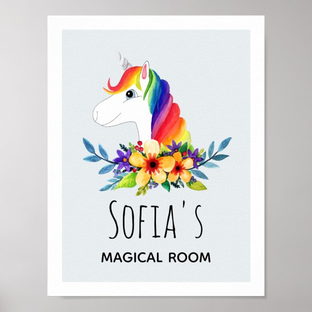 Poster Girls Magical Rainbow Unicorn & Nom Salle Enfants (Devant)