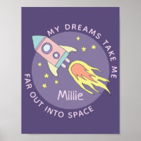 Girl's Pink Rocket Ship Space and Name Kids