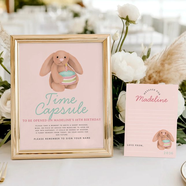Poster Girls Pink Woodland Bunny Time Capsule Sign (Créateur téléchargé)