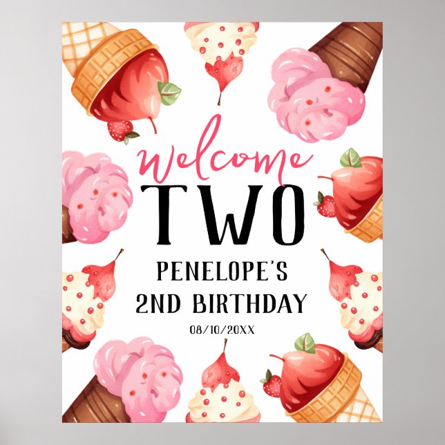 Poster Girls Two Sweet Ice Cream 2nd Birthday Welcome (Devant)