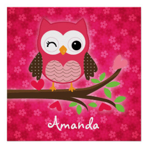 Poster Girly mignon de hibou de roses indien personnalisé