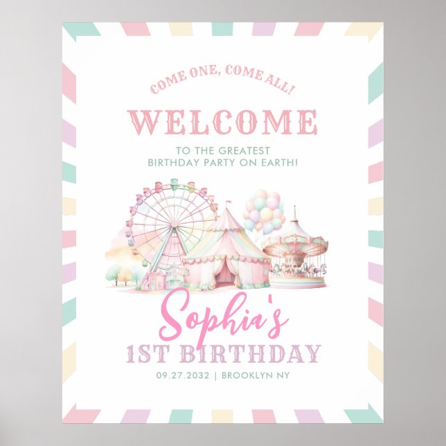 Poster Girly Pastel Carnival Anniversaire de enfant de ci (Devant)
