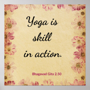 Poster Gita Yoga Citation Florale Rose Beige Inspirante