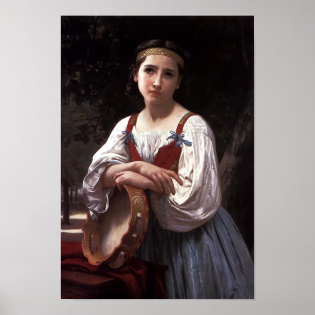 Poster Gitane avec tambour basque par Bouguereau Imprimer (Devant)