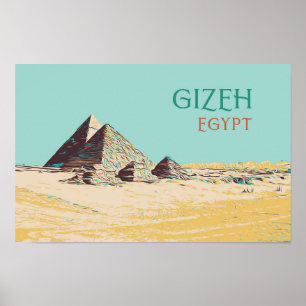 Poster Gizeh, Pyramides illustration Egypt Carte postale