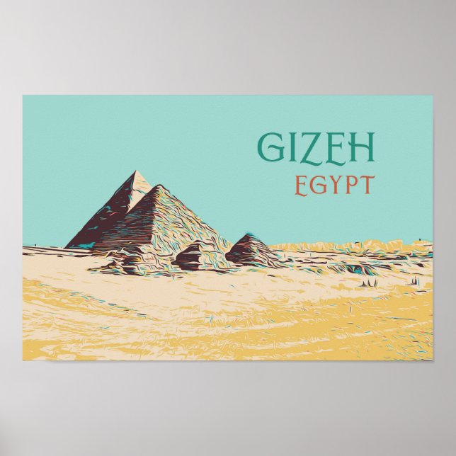 Poster Gizeh, Pyramides illustration Egypt Carte postale (Devant)