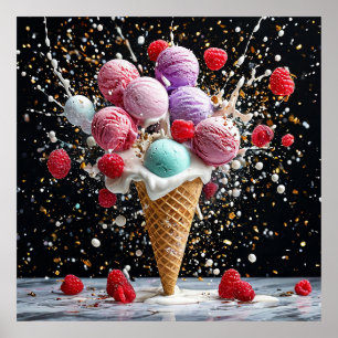 Poster Glace dans un cône gaufrette