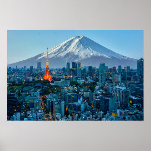 Poster Glace et neige   Mt. Fuji et Tokyo Skyline