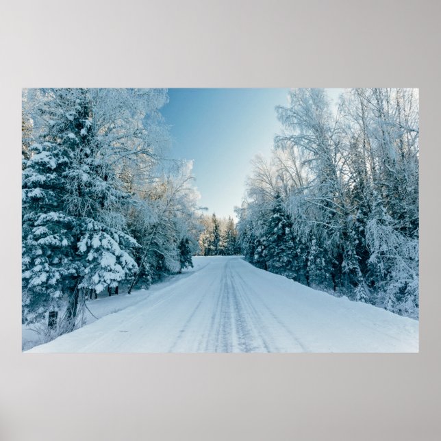 Poster Glace et neige | Route d'hiver gelée Russie, Sibér (Devant)