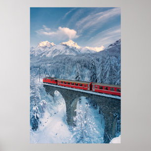 Poster Glace et neige   Train Express Red Bernina Suisse